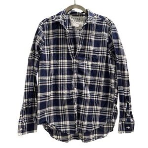 Frank & Eileen Navy and White Plaid Button Down 100% Cotton Women’s Blouse Top